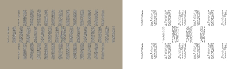 A series of rectangles, filled with random looking dots, regularly spaced across two otherwise blank images.